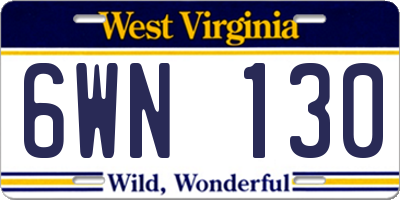 WV license plate 6WN130