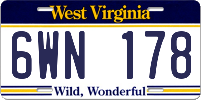 WV license plate 6WN178