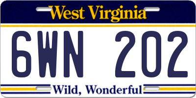 WV license plate 6WN202