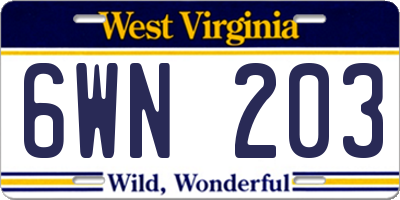 WV license plate 6WN203