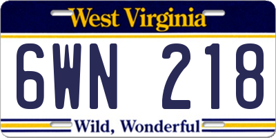 WV license plate 6WN218