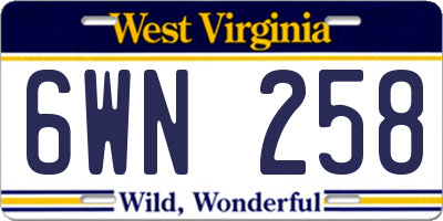 WV license plate 6WN258