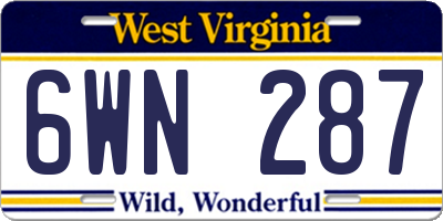 WV license plate 6WN287