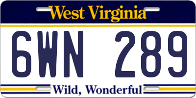 WV license plate 6WN289