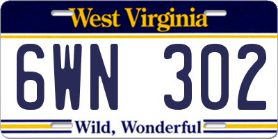 WV license plate 6WN302