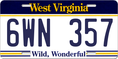 WV license plate 6WN357