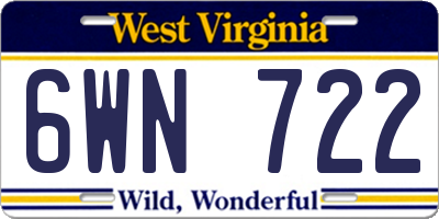 WV license plate 6WN722