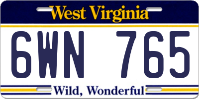 WV license plate 6WN765