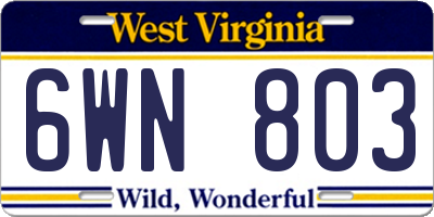 WV license plate 6WN803