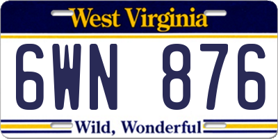 WV license plate 6WN876