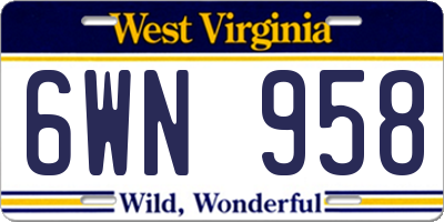 WV license plate 6WN958