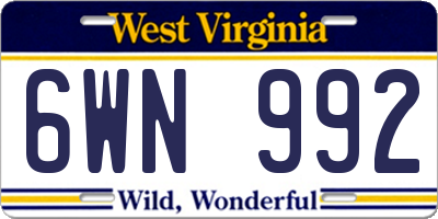 WV license plate 6WN992
