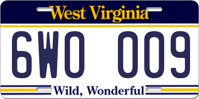 WV license plate 6WO009