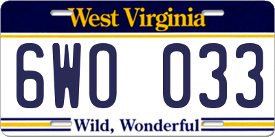 WV license plate 6WO033