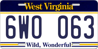 WV license plate 6WO063