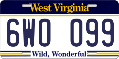 WV license plate 6WO099