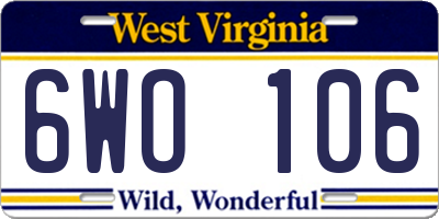 WV license plate 6WO106