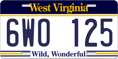 WV license plate 6WO125