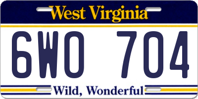 WV license plate 6WO704