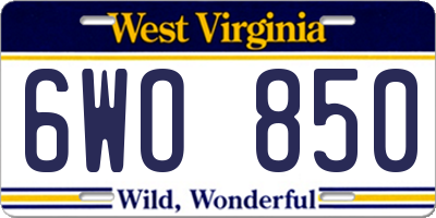 WV license plate 6WO850