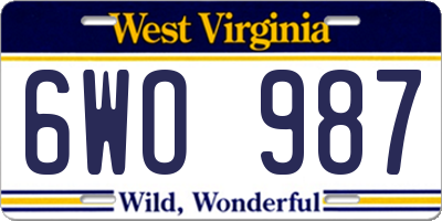 WV license plate 6WO987