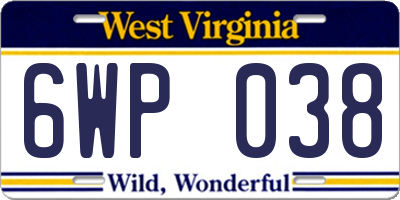WV license plate 6WP038