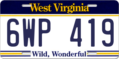 WV license plate 6WP419