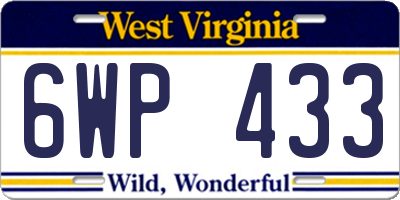 WV license plate 6WP433