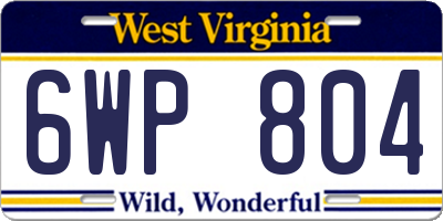 WV license plate 6WP804