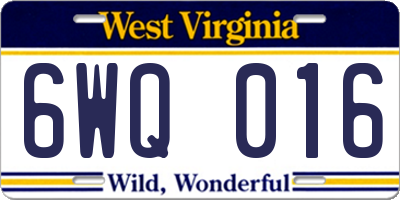 WV license plate 6WQ016