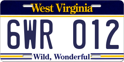 WV license plate 6WR012