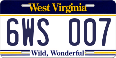 WV license plate 6WS007