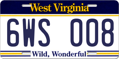 WV license plate 6WS008