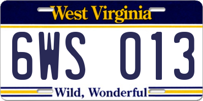 WV license plate 6WS013