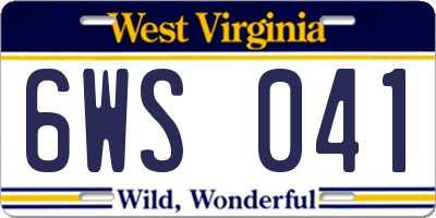 WV license plate 6WS041