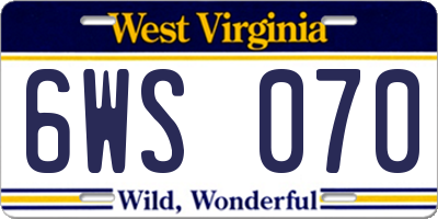 WV license plate 6WS070