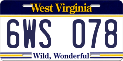 WV license plate 6WS078