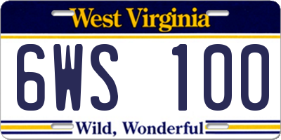 WV license plate 6WS100