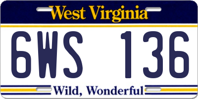 WV license plate 6WS136