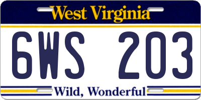 WV license plate 6WS203