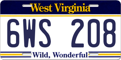 WV license plate 6WS208