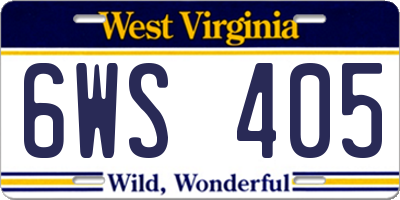 WV license plate 6WS405