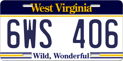 WV license plate 6WS406