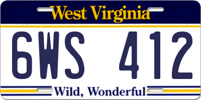 WV license plate 6WS412