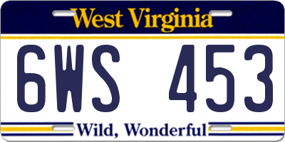 WV license plate 6WS453