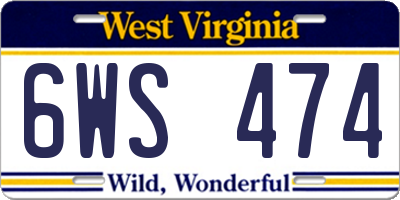 WV license plate 6WS474