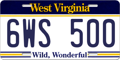 WV license plate 6WS500