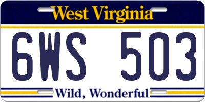 WV license plate 6WS503