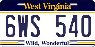 WV license plate 6WS540