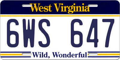 WV license plate 6WS647